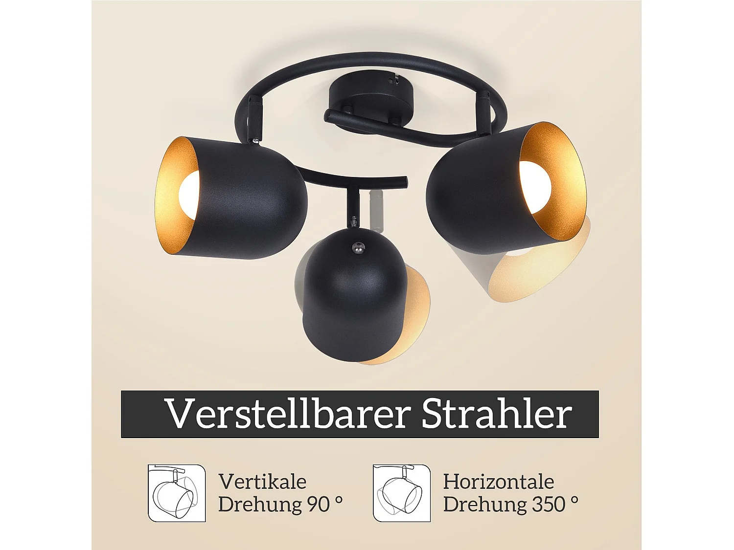 NETTLIFE E14 Schwarz-Goldener Vintage-Deckenstrahler mit verstellbarer Leuchte (Leuchtmittel nicht enthalten) und 350°-Drehung