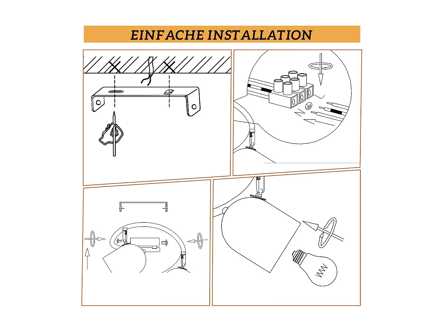 NETTLIFE E14 Schwarz-Goldener Vintage-Deckenstrahler mit verstellbarer Leuchte (Leuchtmittel nicht enthalten) und 350°-Drehung