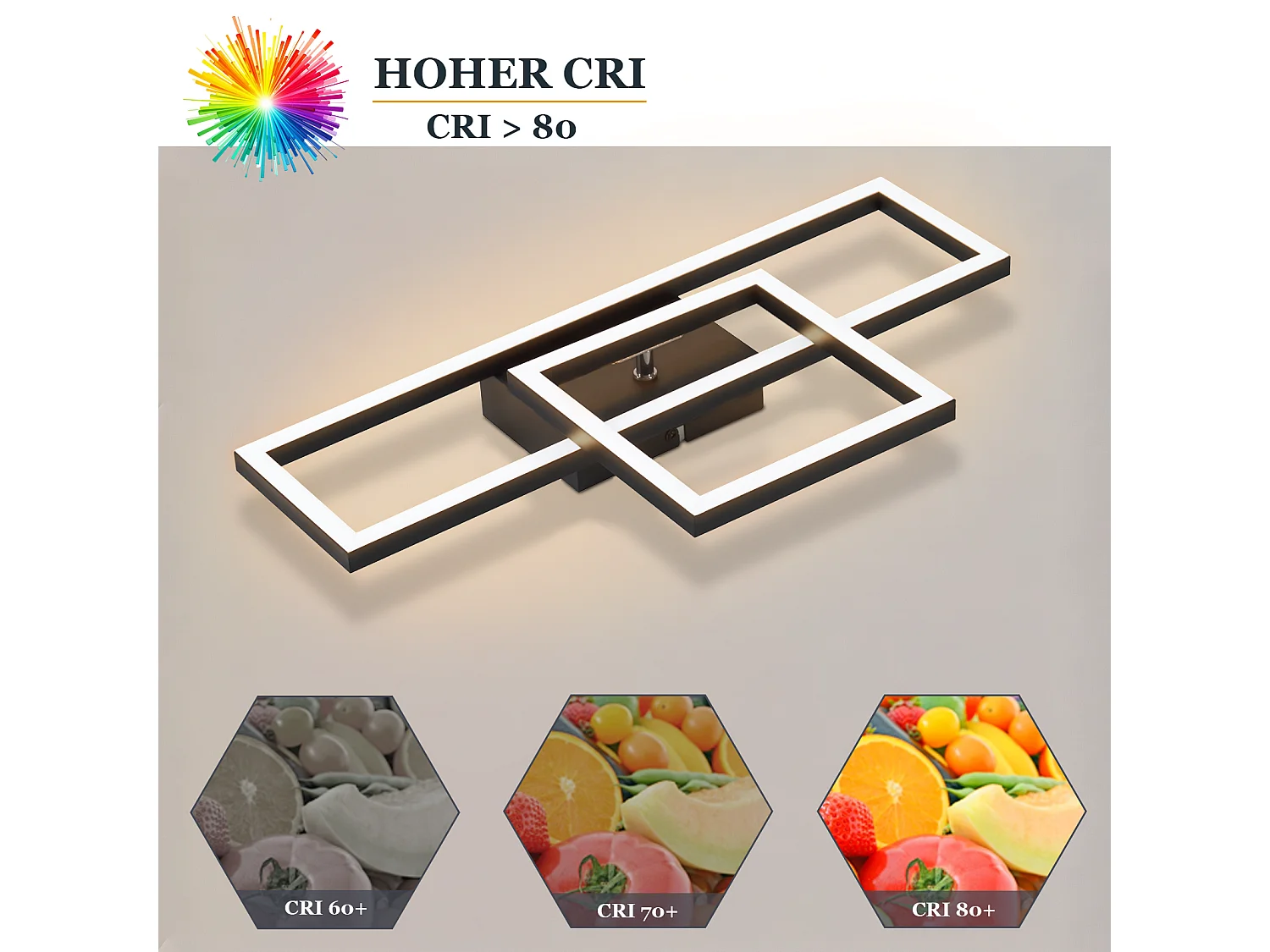 NETTLIFE LED plafondlamp woonkamer plafondlamp 20W warm wit modern design vierkante zwarte lamp