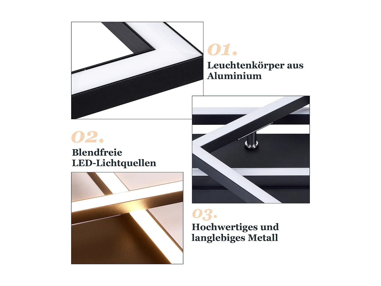 NETTLIFE LED plafondlamp woonkamer plafondlamp 20W warm wit modern design vierkante zwarte lamp