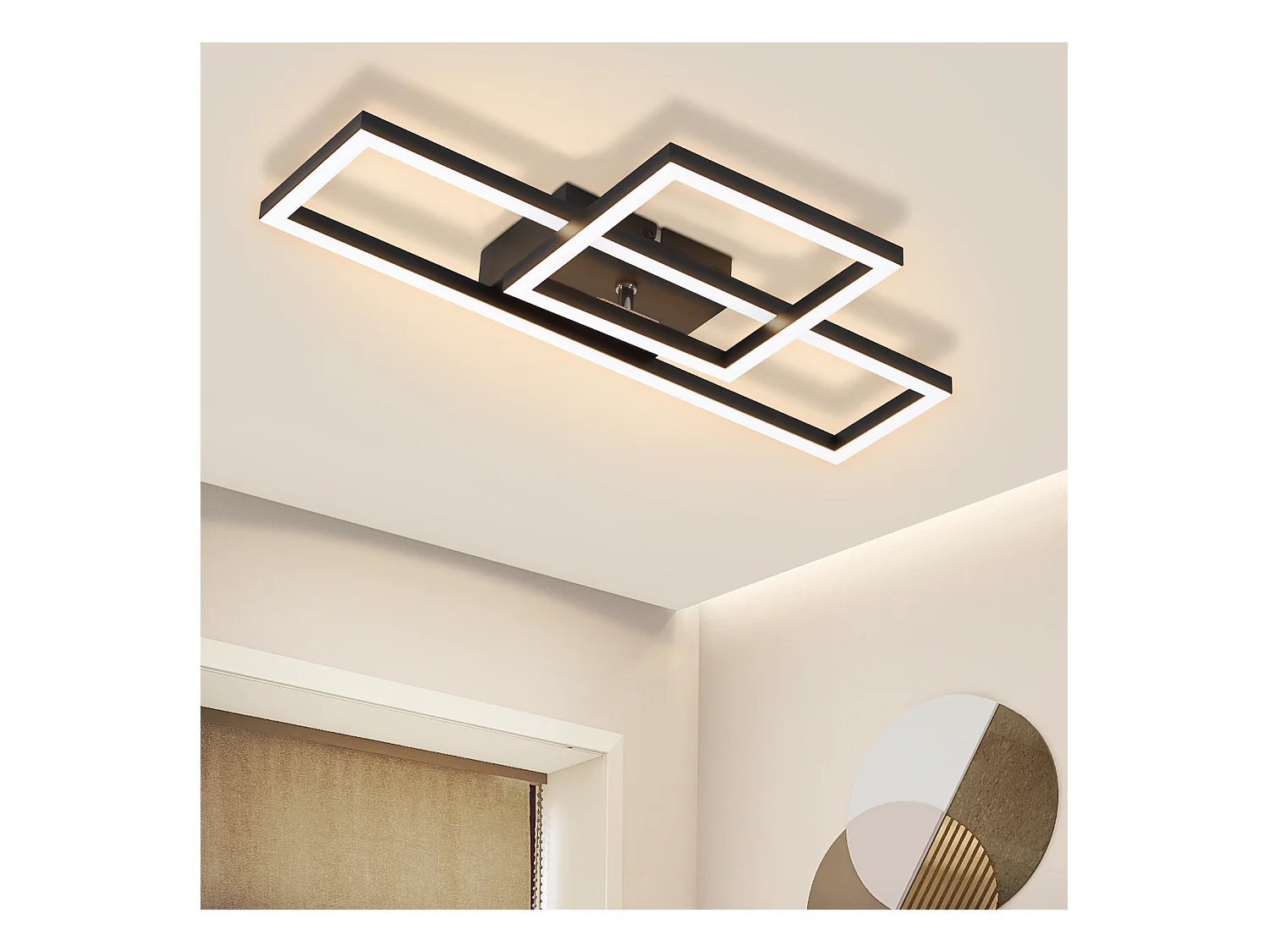 NETTLIFE Plafonnier LED plafonnier salon 20W blanc chaud design moderne lampe noire carrée