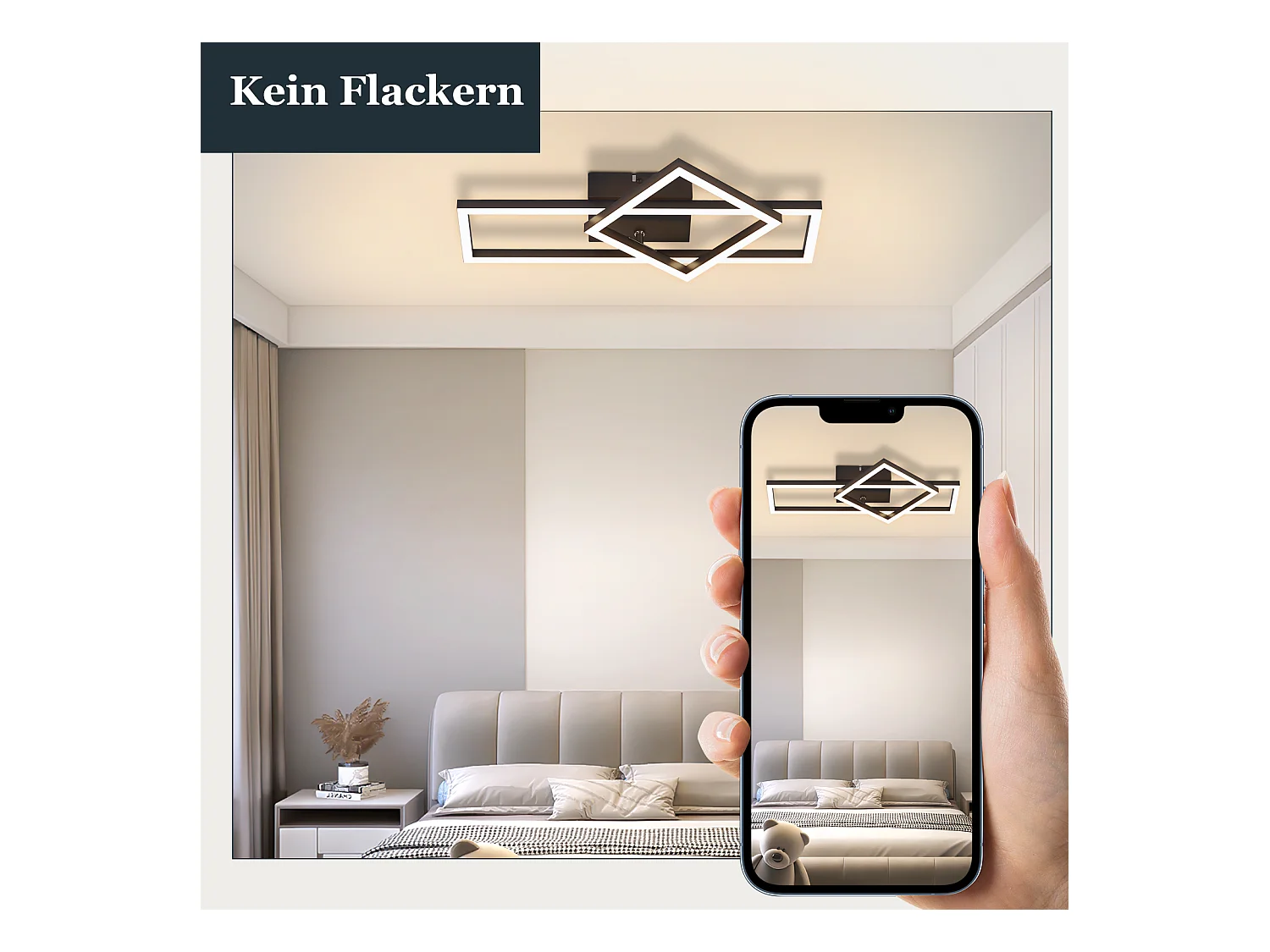 NETTLIFE LED plafondlamp woonkamer plafondlamp 20W warm wit modern design vierkante zwarte lamp
