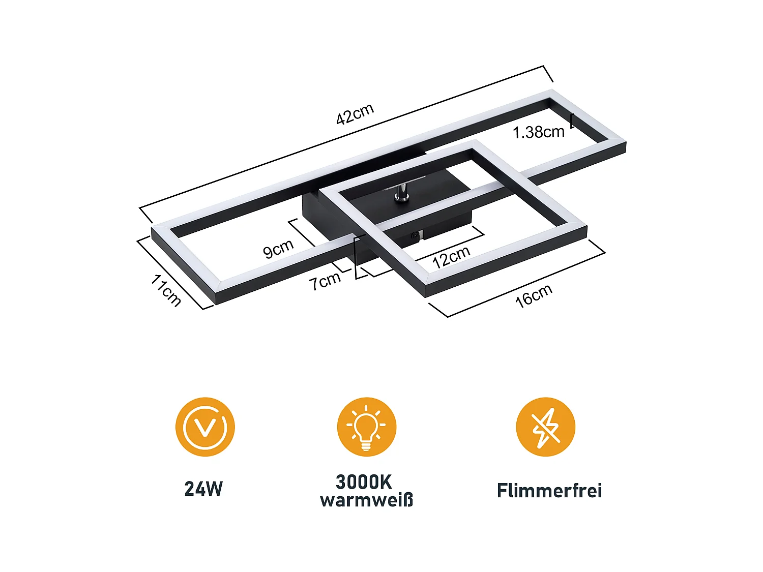 NETTLIFE LED plafondlamp woonkamer plafondlamp 20W warm wit modern design vierkante zwarte lamp