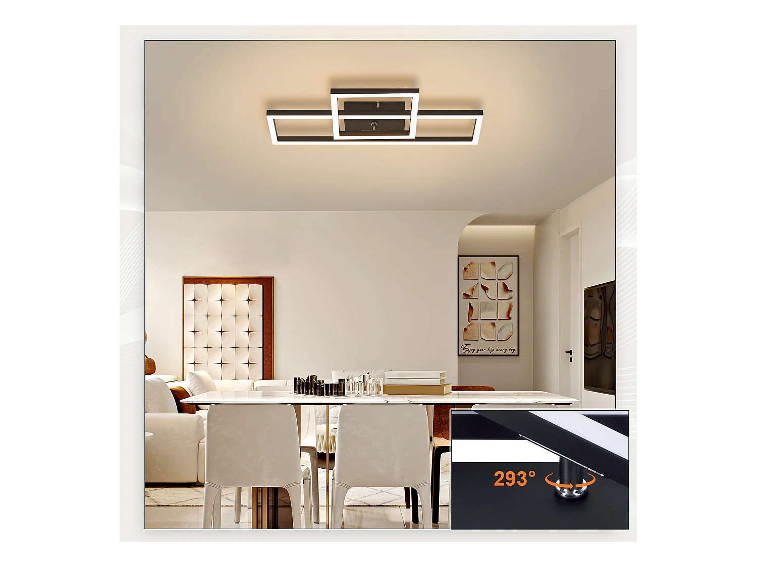 NETTLIFE LED plafondlamp woonkamer plafondlamp 20W warm wit modern design vierkante zwarte lamp