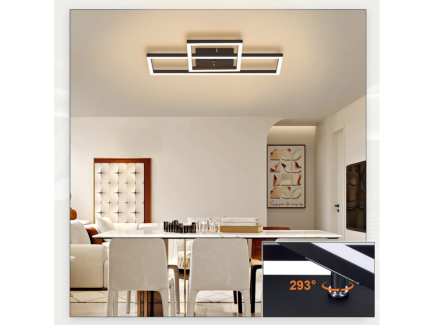 NETTLIFE LED plafondlamp woonkamer plafondlamp 20W warm wit modern design vierkante zwarte lamp