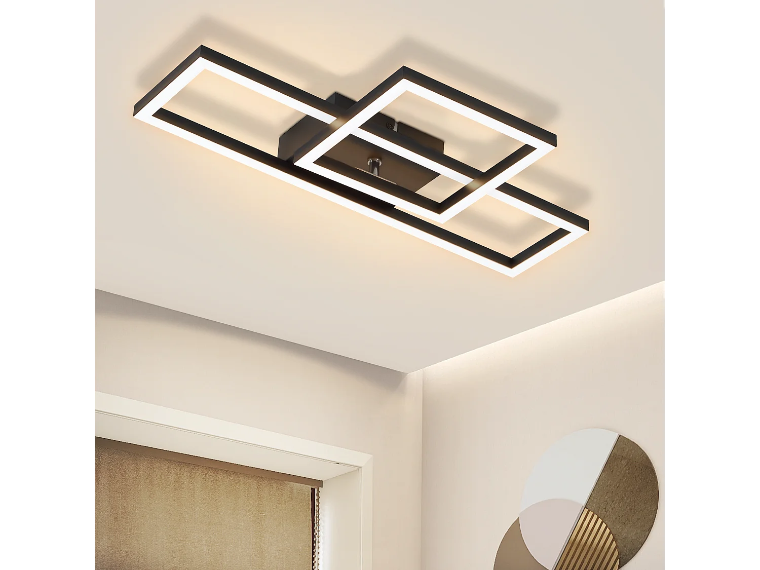 NETTLIFE Plafonnier LED plafonnier salon 20W blanc chaud design moderne lampe noire carrée