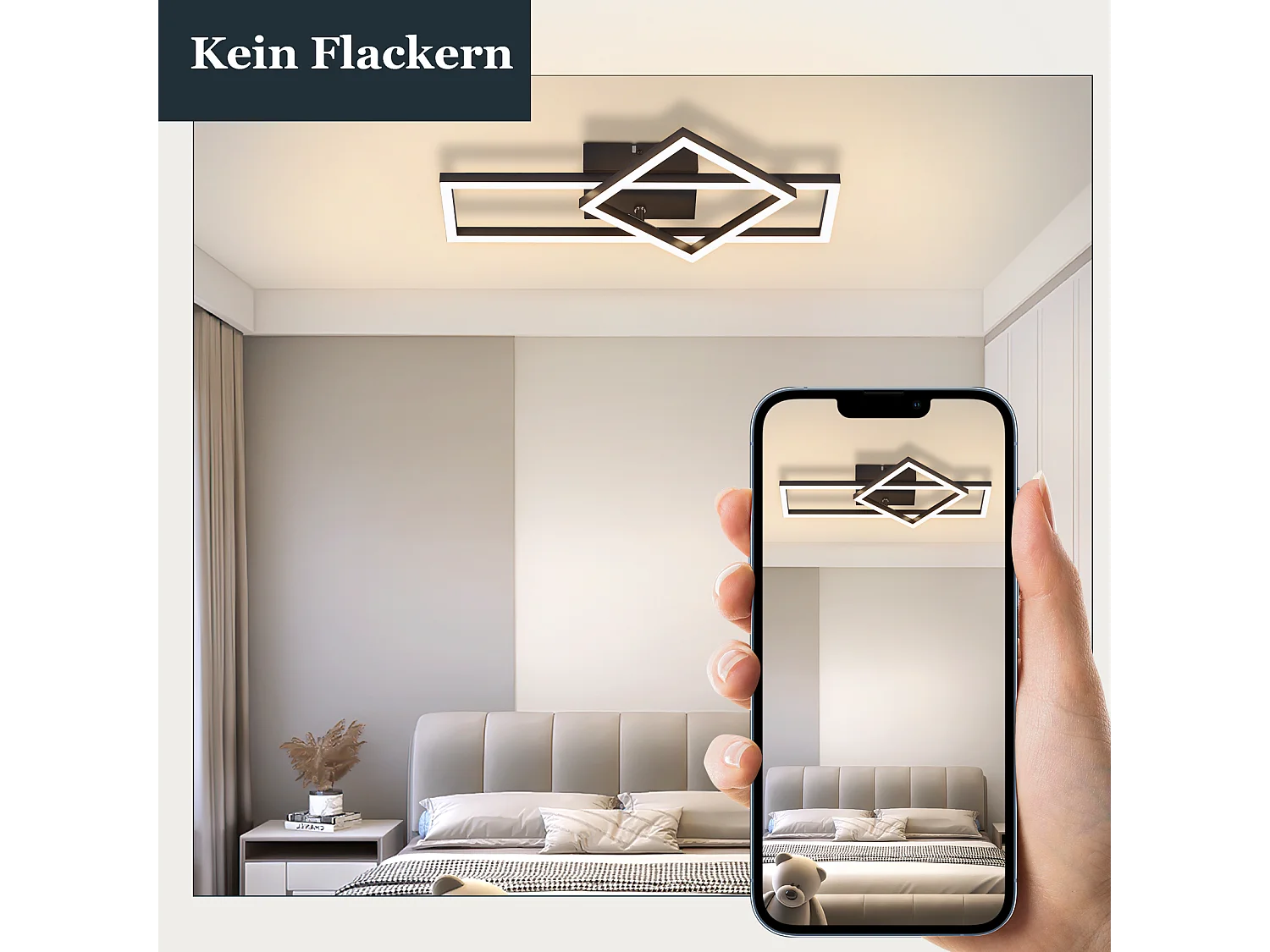 NETTLIFE Plafonnier LED plafonnier salon 20W blanc chaud design moderne lampe noire carrée