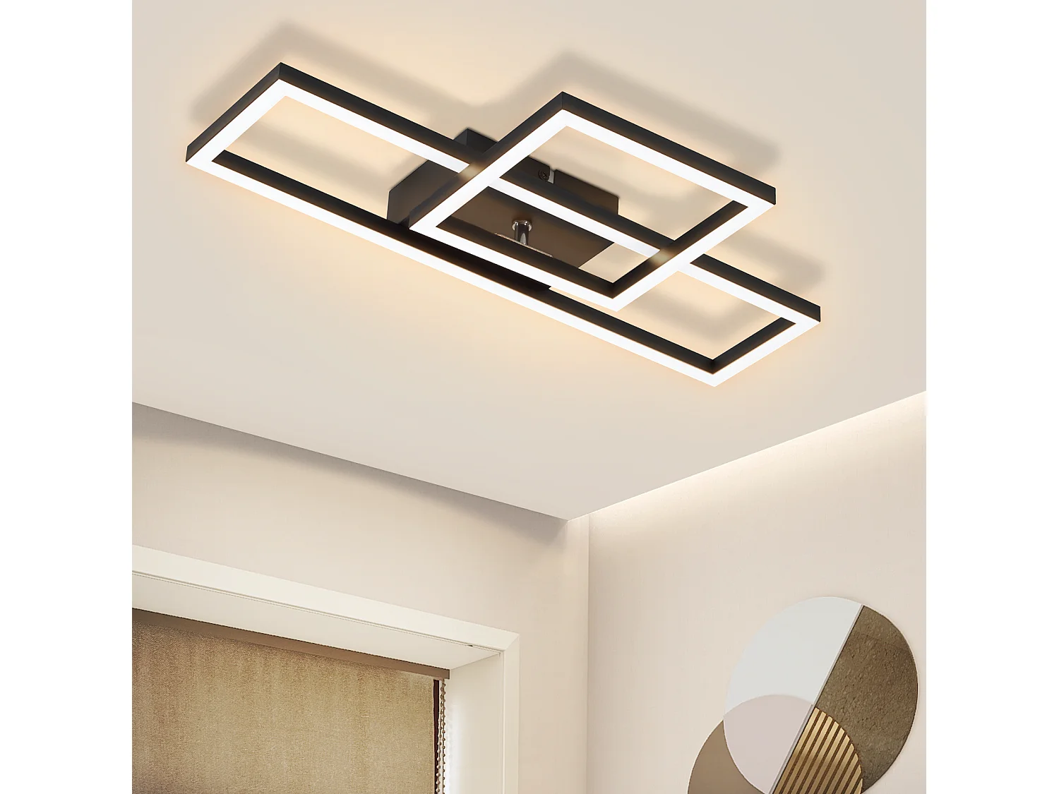 NETTLIFE Lampa sufitowa LED do salonu Lampa sufitowa o mocy 20 W, ciepła biel, nowoczesny design, kwadratowa czarna lampa