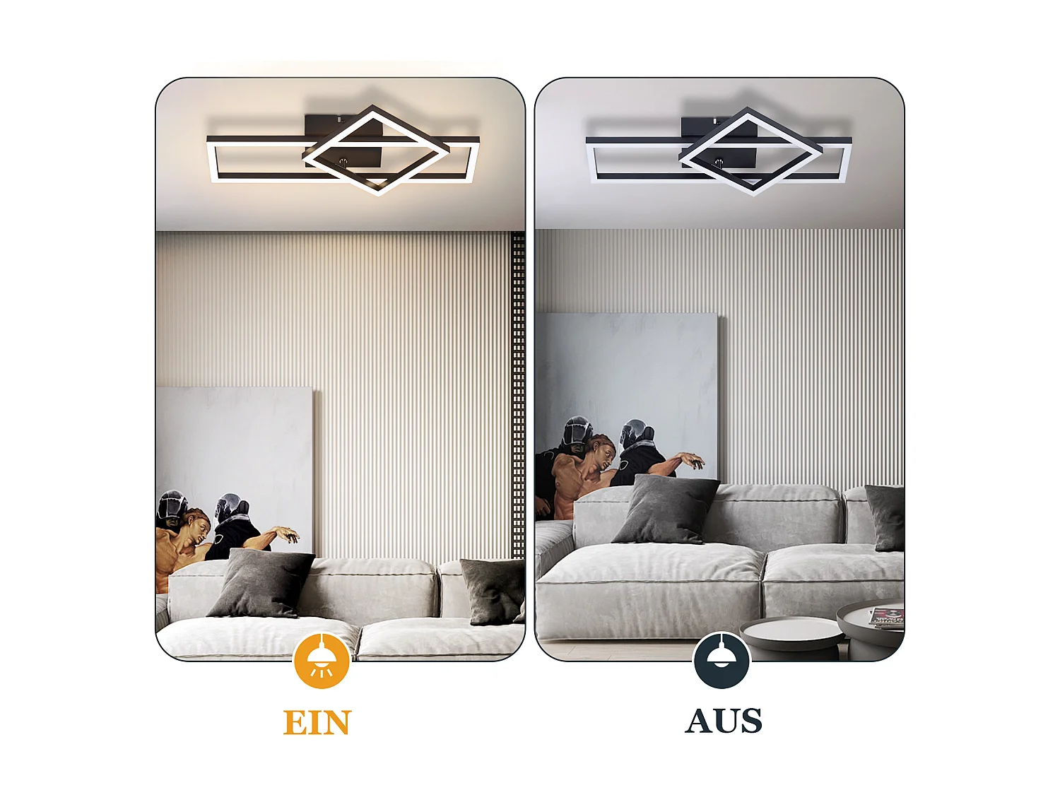 NETTLIFE Lampa sufitowa LED do salonu Lampa sufitowa o mocy 20 W, ciepła biel, nowoczesny design, kwadratowa czarna lampa