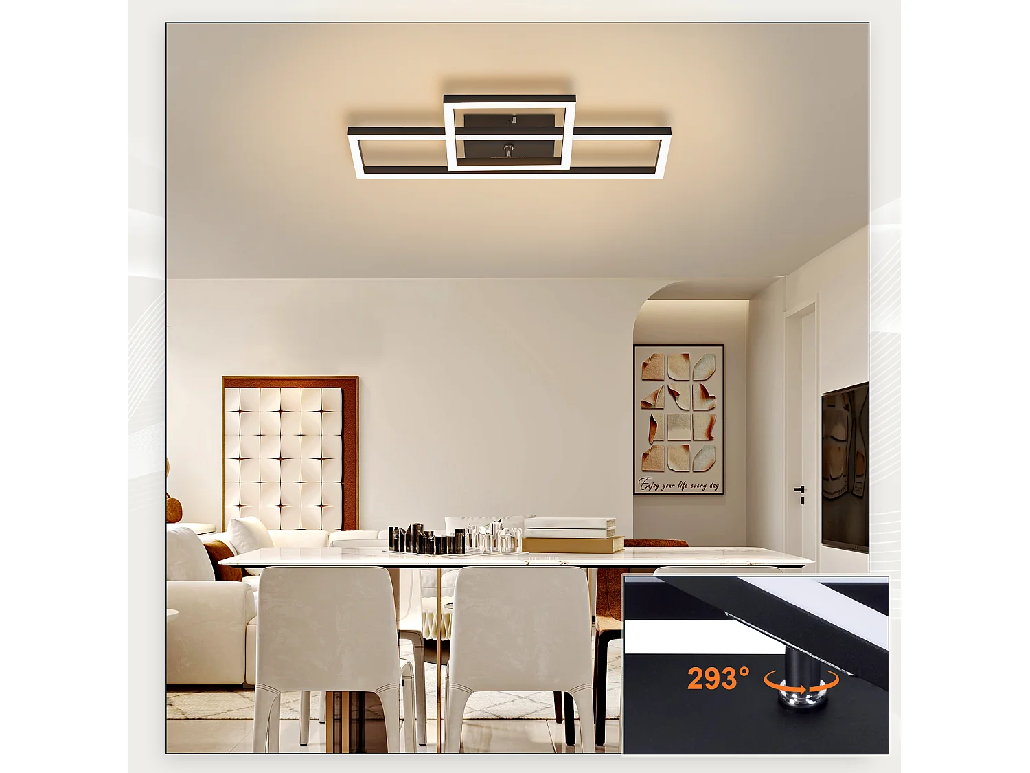 NETTLIFE Lampa sufitowa LED do salonu Lampa sufitowa o mocy 20 W, ciepła biel, nowoczesny design, kwadratowa czarna lampa