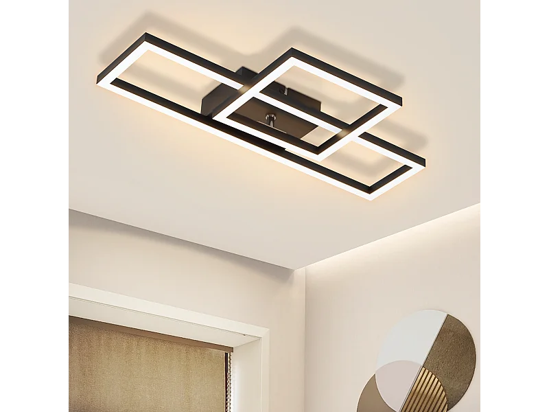 NETTLIFE Plafonnier LED plafonnier salon 20W blanc chaud design moderne lampe noire carrée