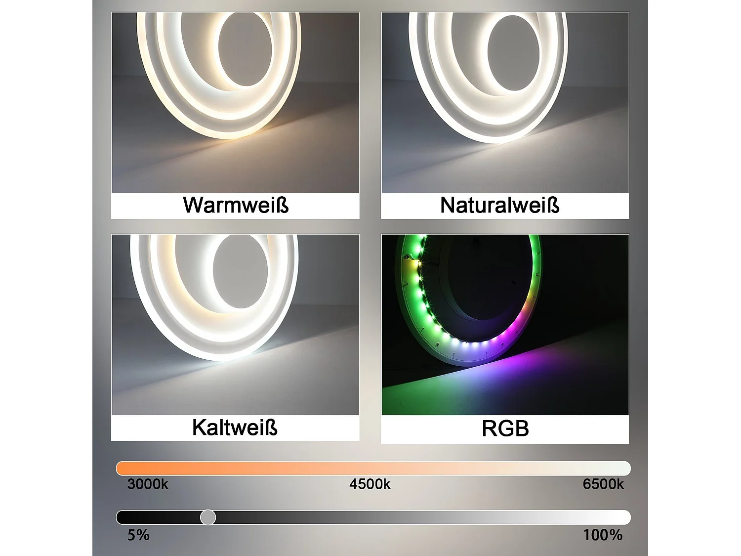 NETTLIFE Lampa sufitowa LED do salonu Ściemniana za pomocą pilota RGB Okrągła 50 cm Zmieniająca kolor RGB