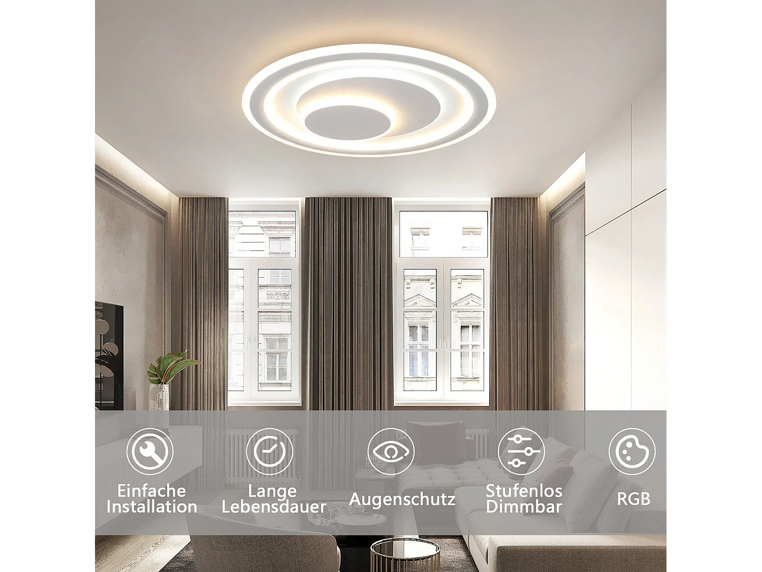 NETTLIFE Lampa sufitowa LED do salonu Ściemniana za pomocą pilota RGB Okrągła 50 cm Zmieniająca kolor RGB