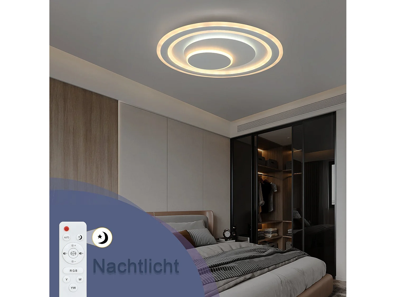 NETTLIFE Lampa sufitowa LED do salonu Ściemniana za pomocą pilota RGB Okrągła 50 cm Zmieniająca kolor RGB