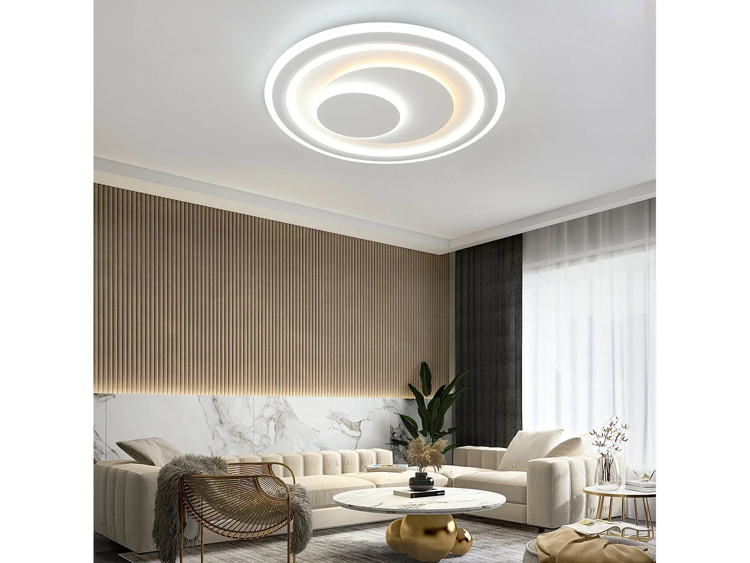 NETTLIFE Plafonnier LED salon dimmable avec télécommande RGB lampe de terrasse blanche ronde 50 cm RGB couleur changeante