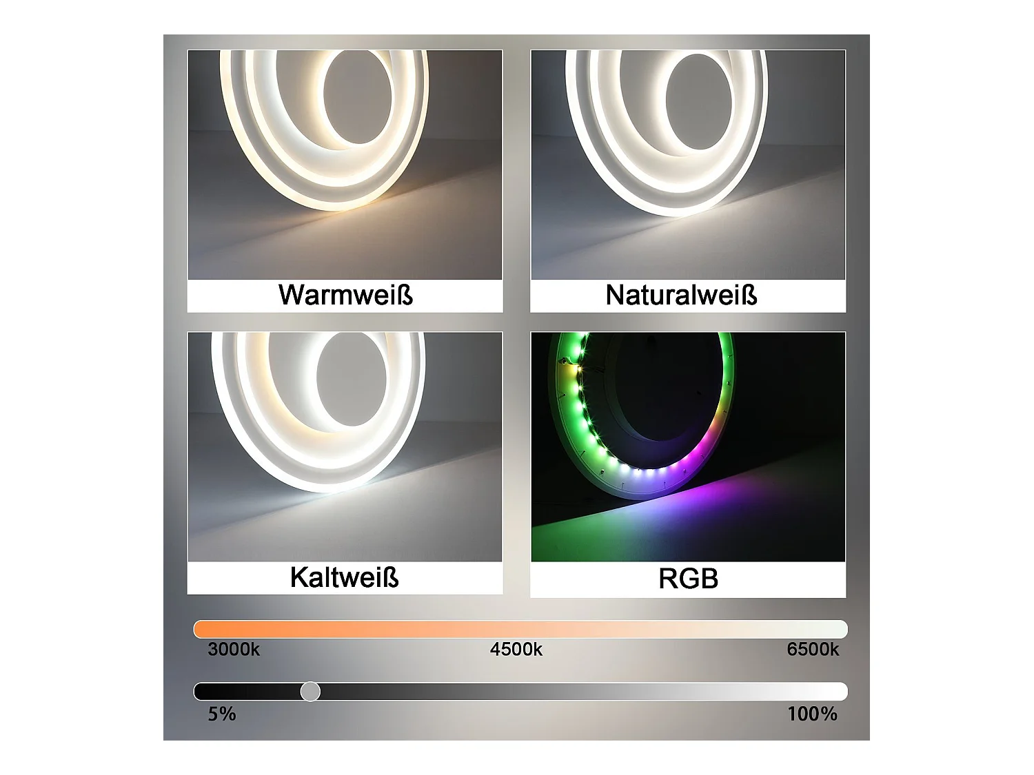 NETTLIFE Plafonnier LED salon dimmable avec télécommande RGB lampe de terrasse blanche ronde 50 cm RGB couleur changeante