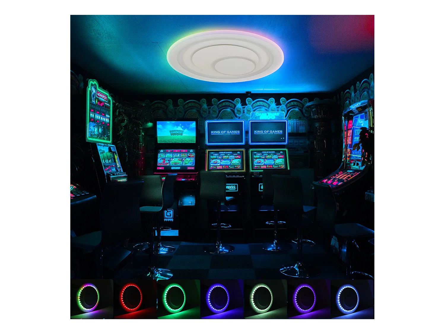 NETTLIFE Plafonnier LED salon dimmable avec télécommande RGB lampe de terrasse blanche ronde 50 cm RGB couleur changeante