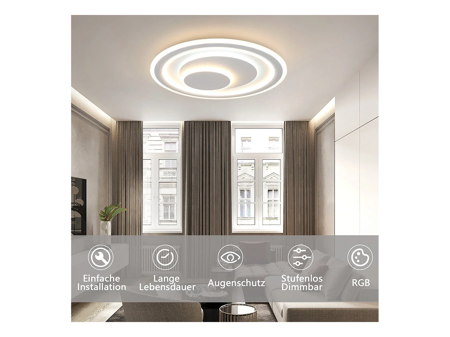 NETTLIFE Plafonnier LED salon dimmable avec télécommande RGB lampe de terrasse blanche ronde 50 cm RGB couleur changeante