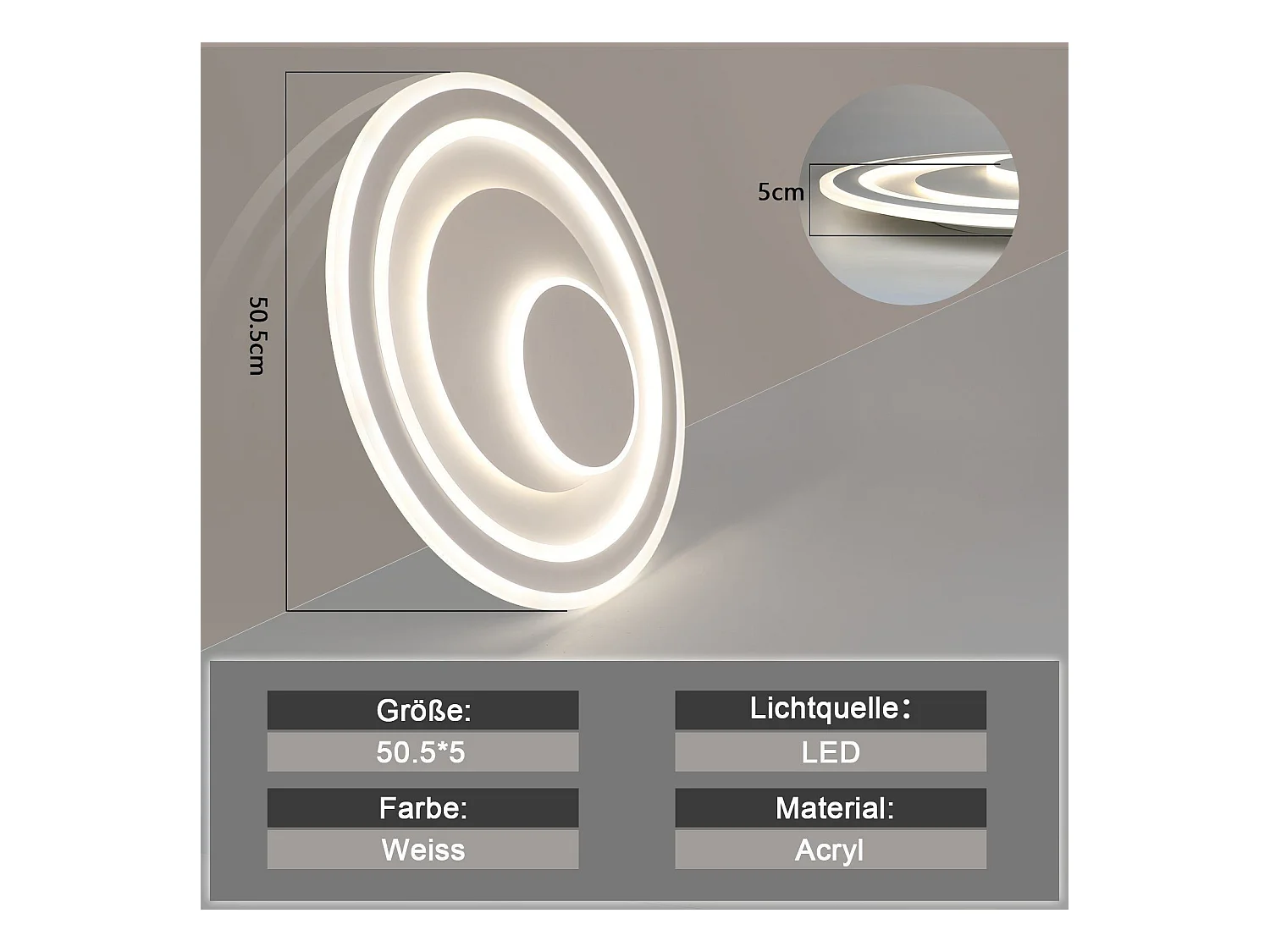 NETTLIFE Plafonnier LED salon dimmable avec télécommande RGB lampe de terrasse blanche ronde 50 cm RGB couleur changeante