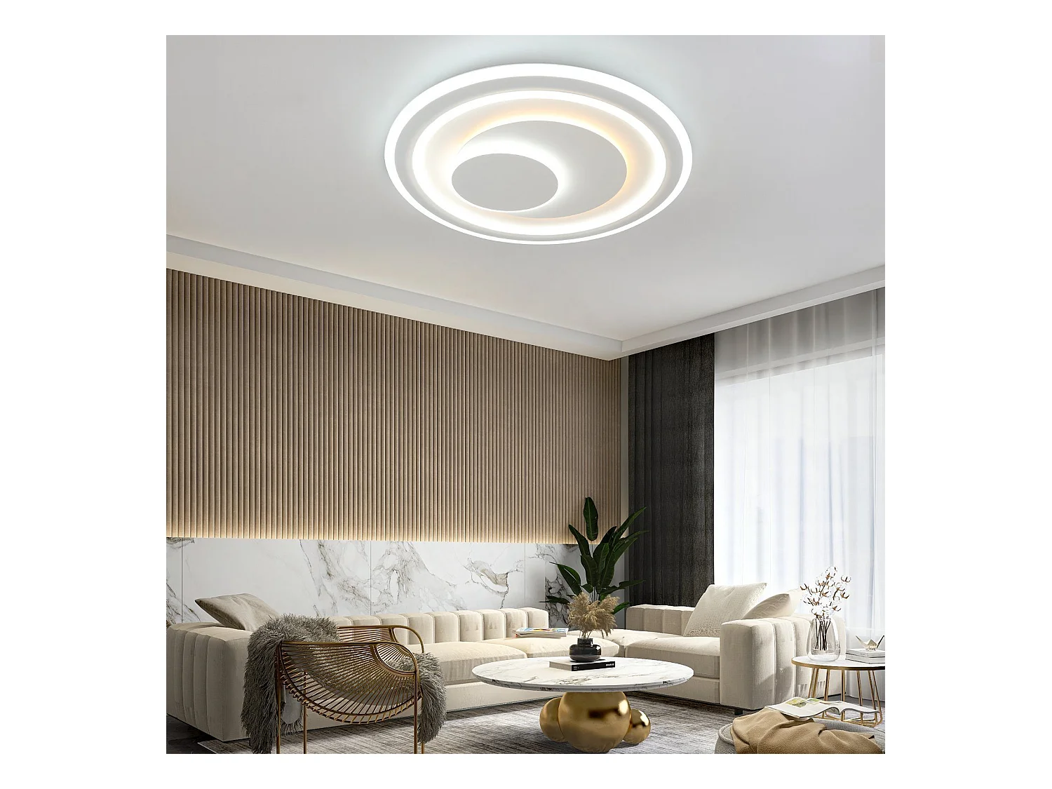 NETTLIFE Plafonnier LED salon dimmable avec télécommande RGB lampe de terrasse blanche ronde 50 cm RGB couleur changeante