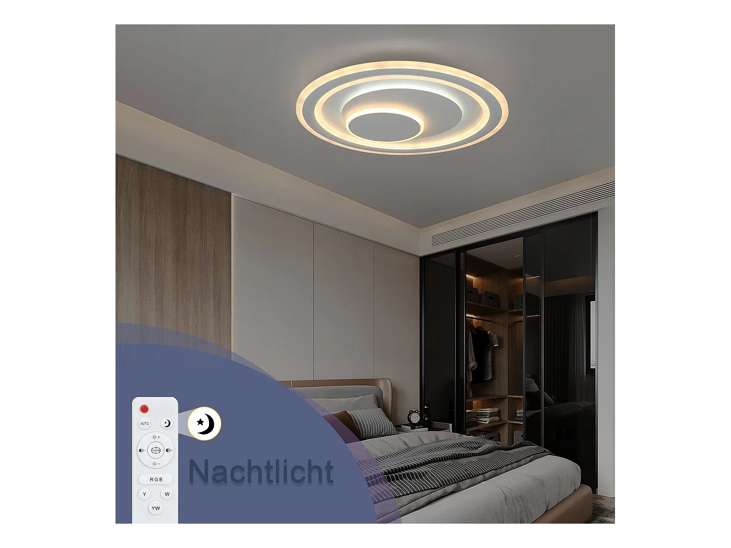 NETTLIFE Plafonnier LED salon dimmable avec télécommande RGB lampe de terrasse blanche ronde 50 cm RGB couleur changeante