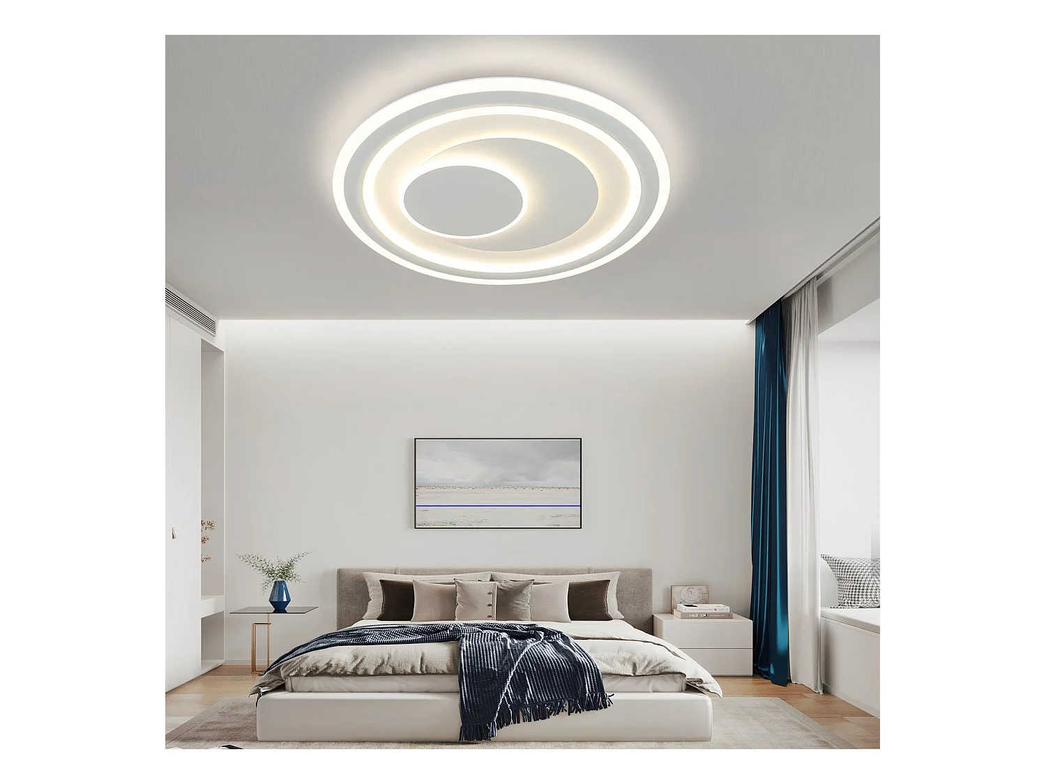 NETTLIFE Plafonnier LED salon dimmable avec télécommande RGB lampe de terrasse blanche ronde 50 cm RGB couleur changeante