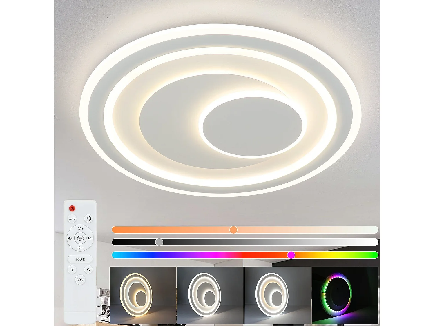 NETTLIFE lampa sufitowa LED do salonu możliwość przyciemniania za pomocą pilota lampa tarasowa RGB biała okrągła 50 cm zmiana koloru RGB