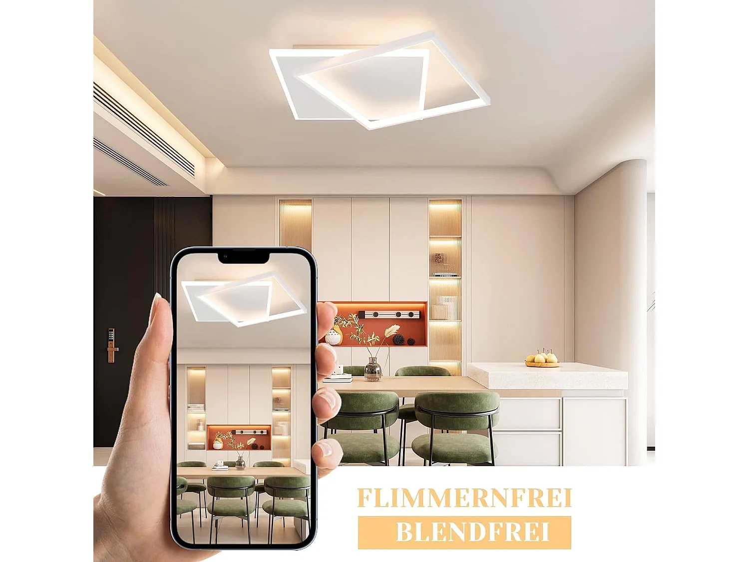 NETTLIFE Verstelbare LED Plafondlamp 44W, Wit, Vierkant Design, met Afstandsbediening, 44x40cm