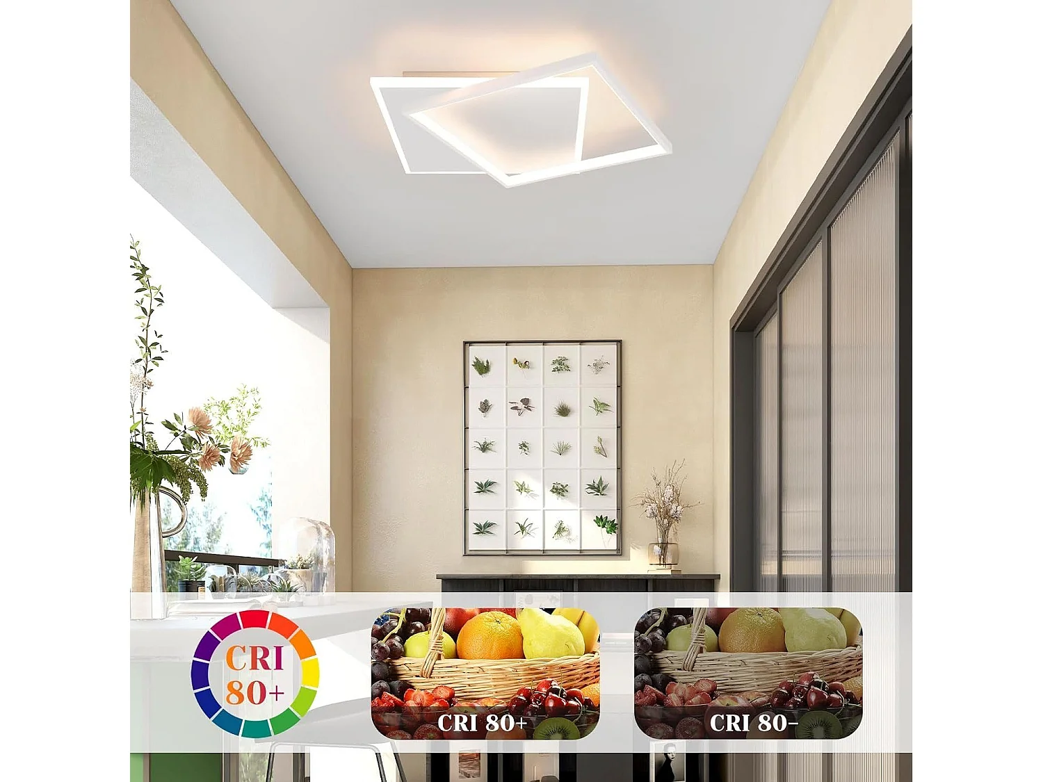 NETTLIFE Verstellbare LED-Deckenleuchte 44 W, Weiß, Quadratisches Design, mit Fernbedienung, 44 x 40 cm