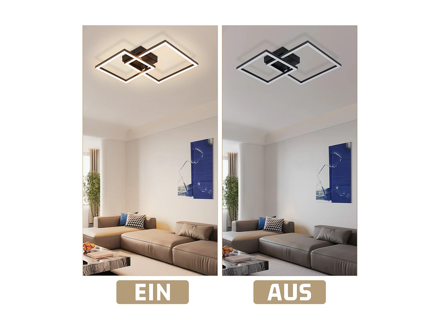 NETTLIFE Lampa sufitowa LED do salonu Lampa sufitowa - 20 W Ciepła biel Lampa do salonu Nowoczesny design Lampa do sypialni Czarna