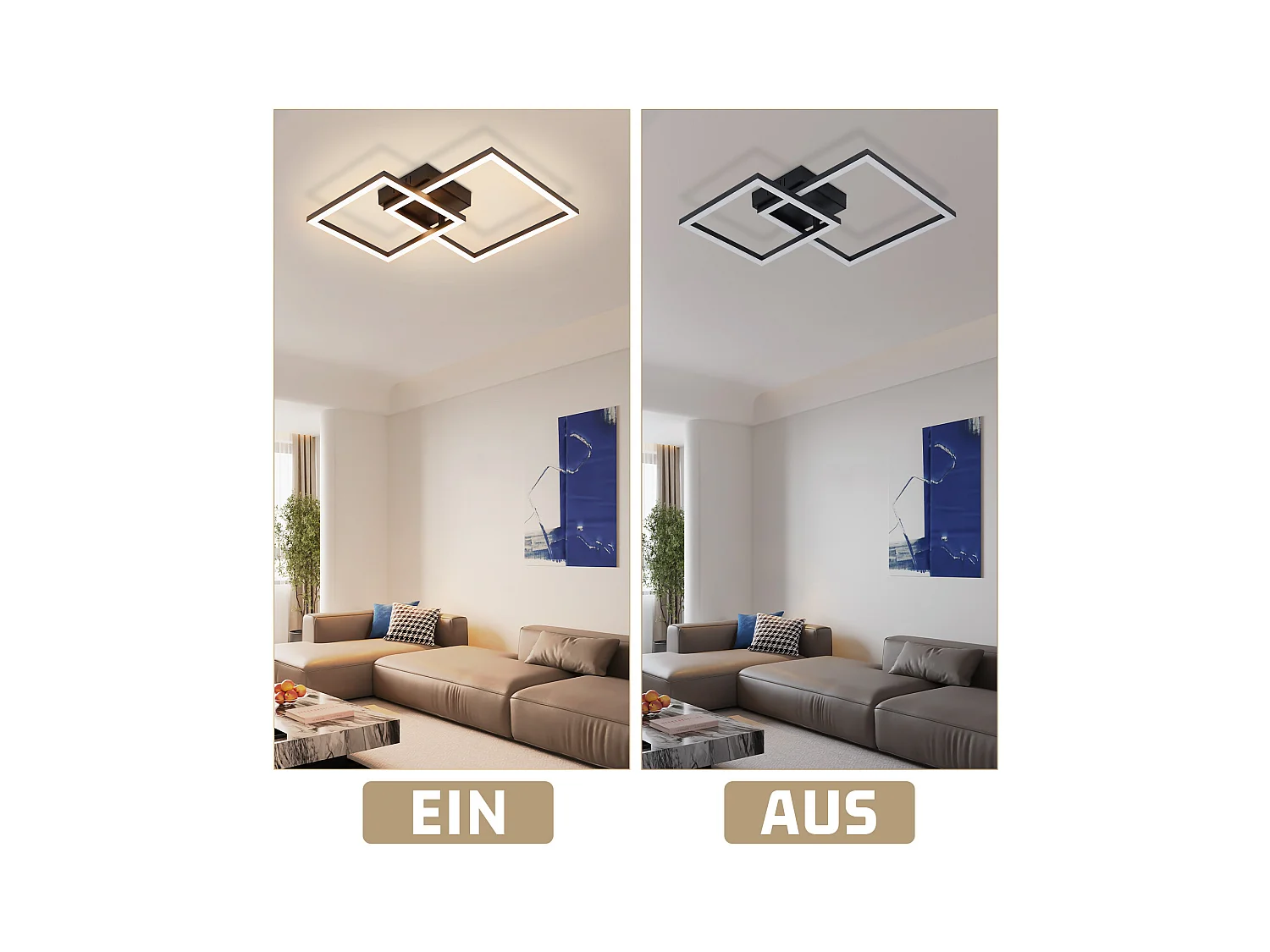 NETTLIFE Plafonnier LED plafonnier salon - 20W lampe de salon blanc chaud lampe de chambre design moderne noir