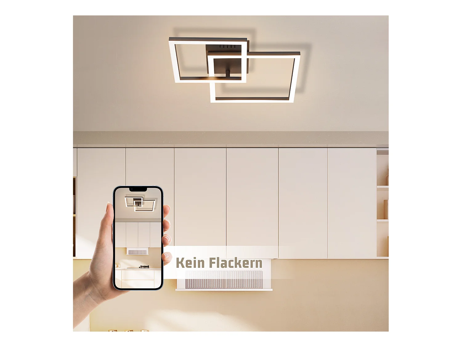 NETTLIFE Plafonnier LED plafonnier salon - 20W lampe de salon blanc chaud lampe de chambre design moderne noir