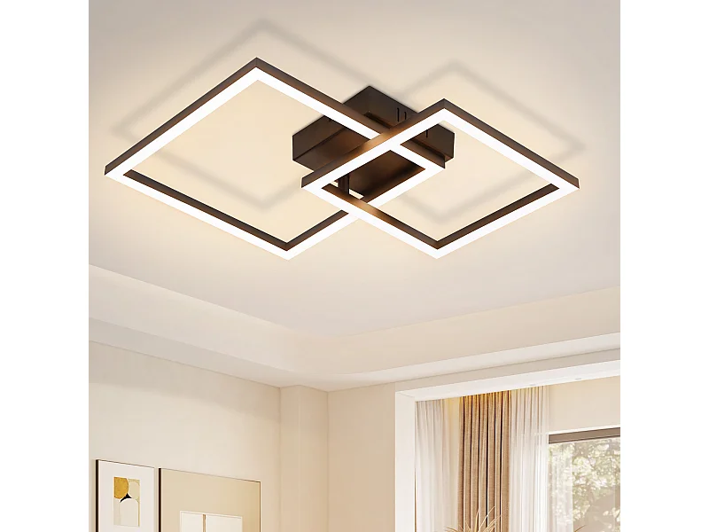 NETTLIFE Plafonnier LED plafonnier salon - 20W lampe de salon blanc chaud lampe de chambre design moderne noir