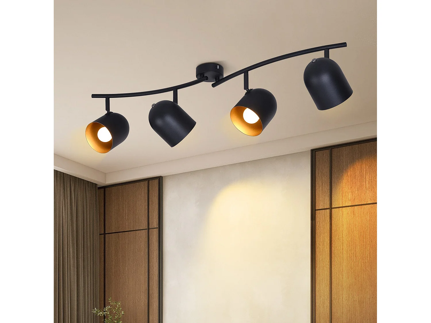 NETTLIFE Deckenleuchte E14 Schwarz Gold Industrie Deckenstrahler verstellbar 350° drehbar