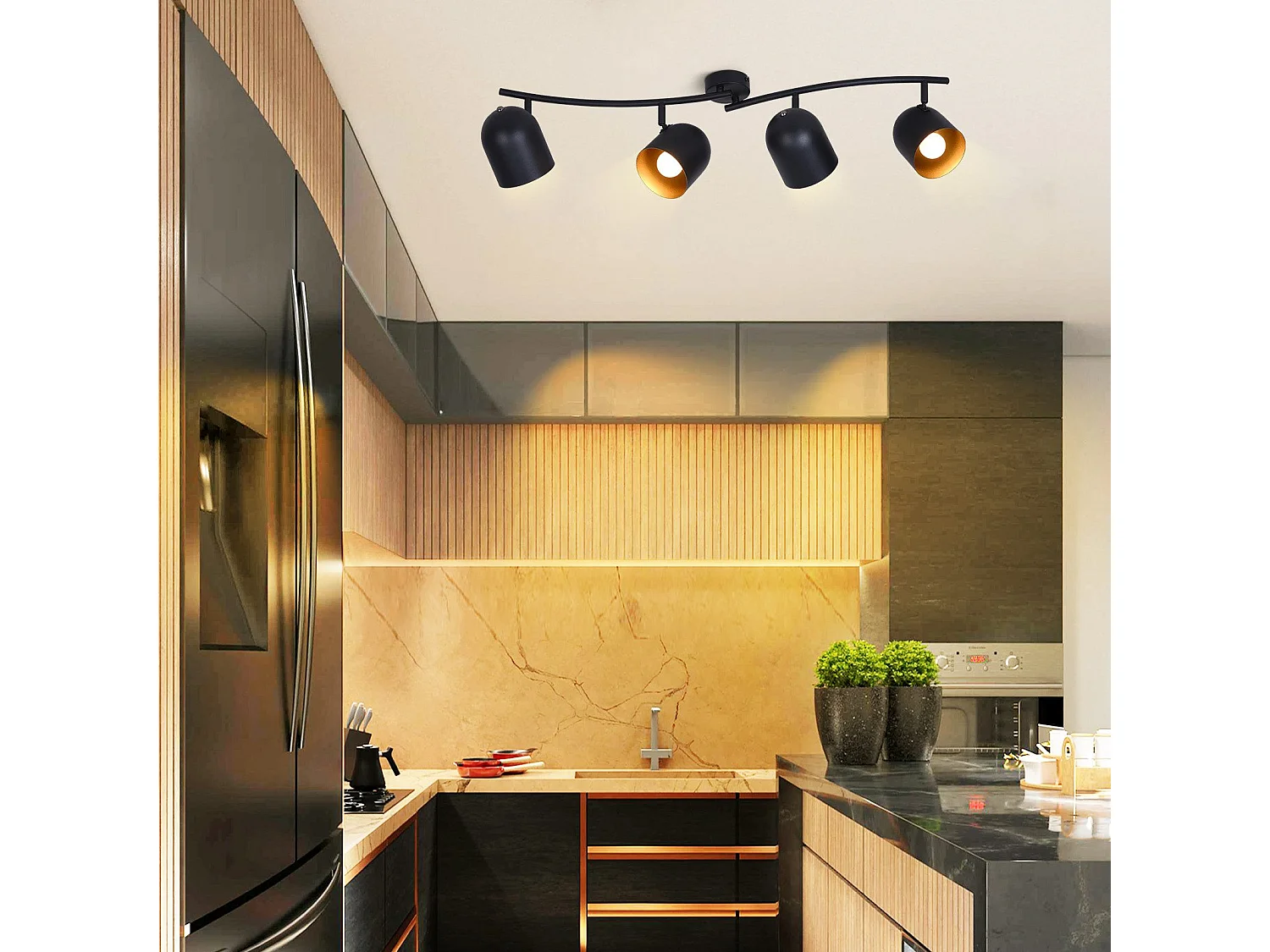 NETTLIFE Deckenleuchte E14 Schwarz Gold Industrie Deckenstrahler verstellbar 350° drehbar