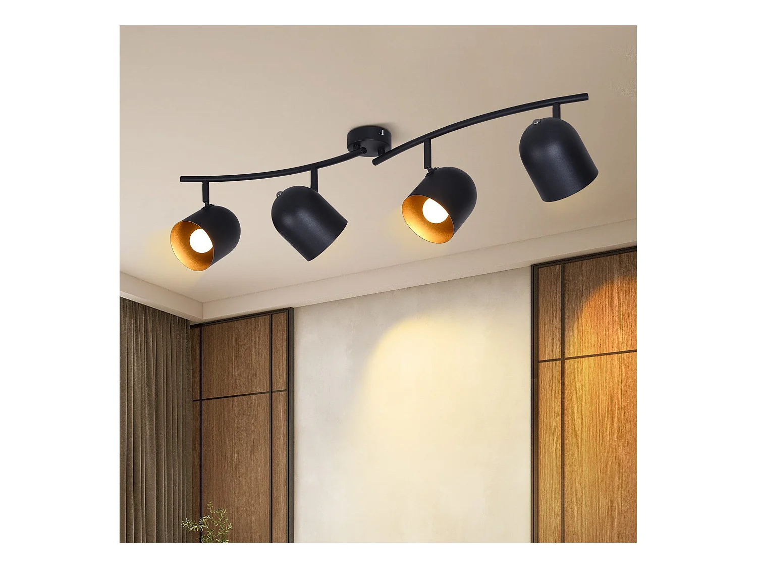 NETTLIFE Plafonnier E14 noir doré spot de plafond lampe de couloir industrielle vintage orientable sans ampoule orientable à 350°