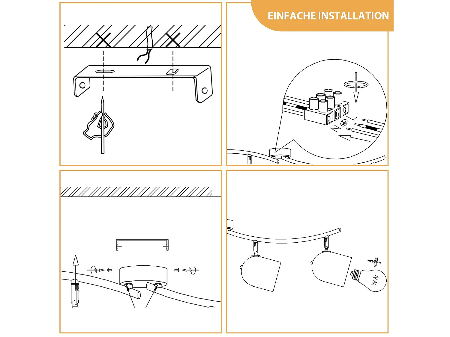 NETTLIFE Plafondlamp E14 zwart goud industriële plafondspot verstelbaar 350° draaibaar