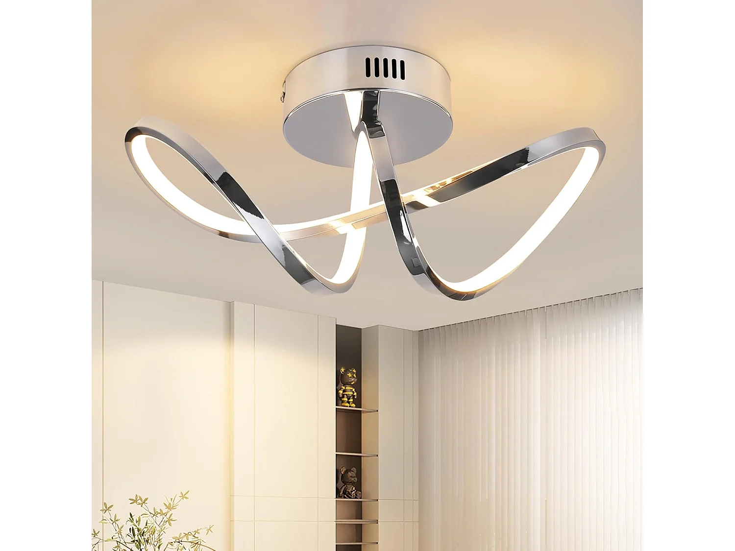 NETTLIFE Plafonnier LED chambre lampe de chambre moderne design chromé 12W intérieur 3000K blanc chaud