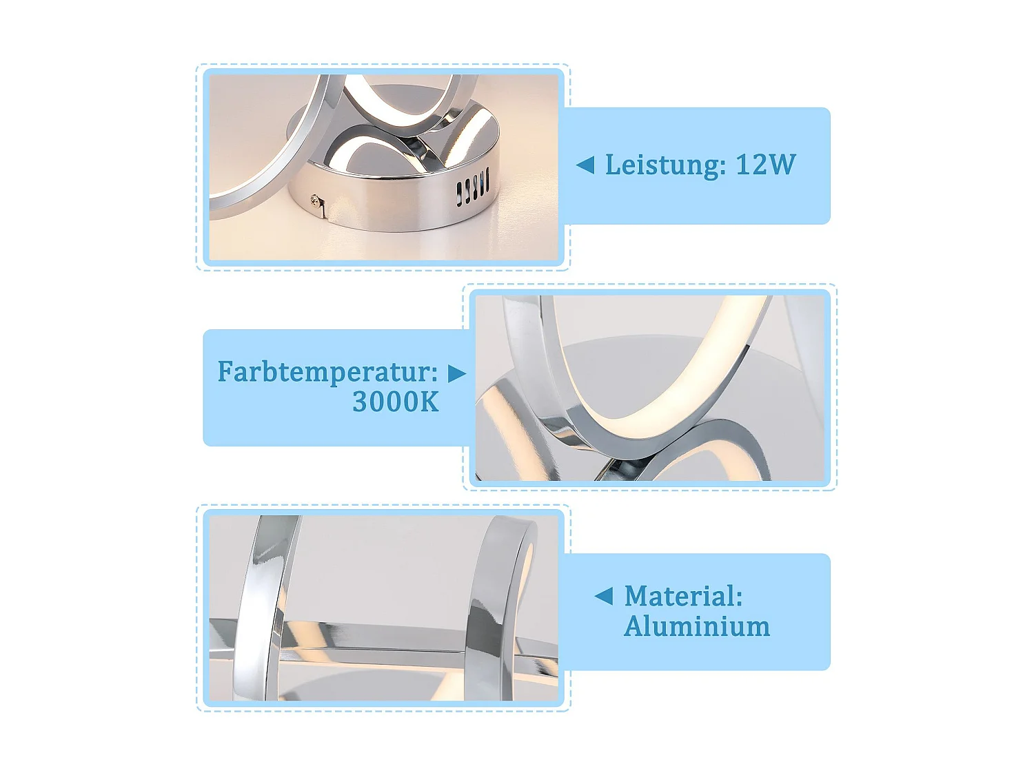 NETTLIFE Plafonnier LED chambre lampe de chambre moderne design chromé 12W intérieur 3000K blanc chaud