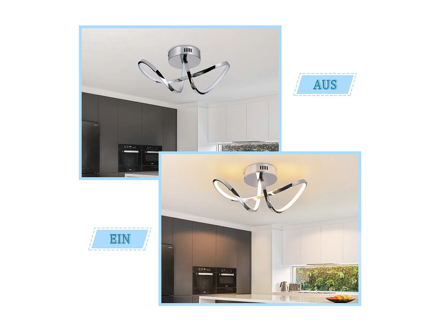 NETTLIFE Plafonnier LED chambre lampe de chambre moderne design chromé 12W intérieur 3000K blanc chaud