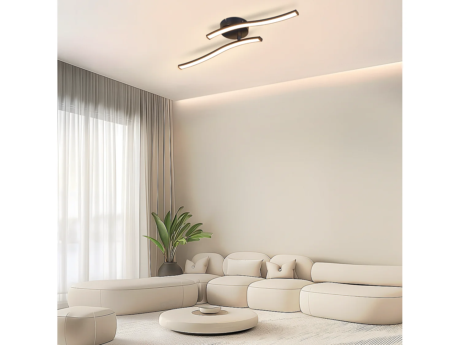 NETTLIFE Plafonnier salon LED plafonnier chambre moderne noir 12W 3000K intérieur blanc chaud