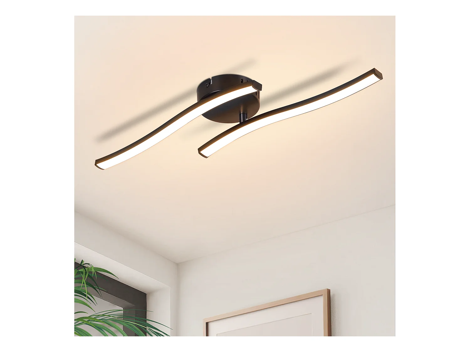 NETTLIFE Plafonnier salon LED plafonnier chambre moderne noir 12W 3000K intérieur blanc chaud