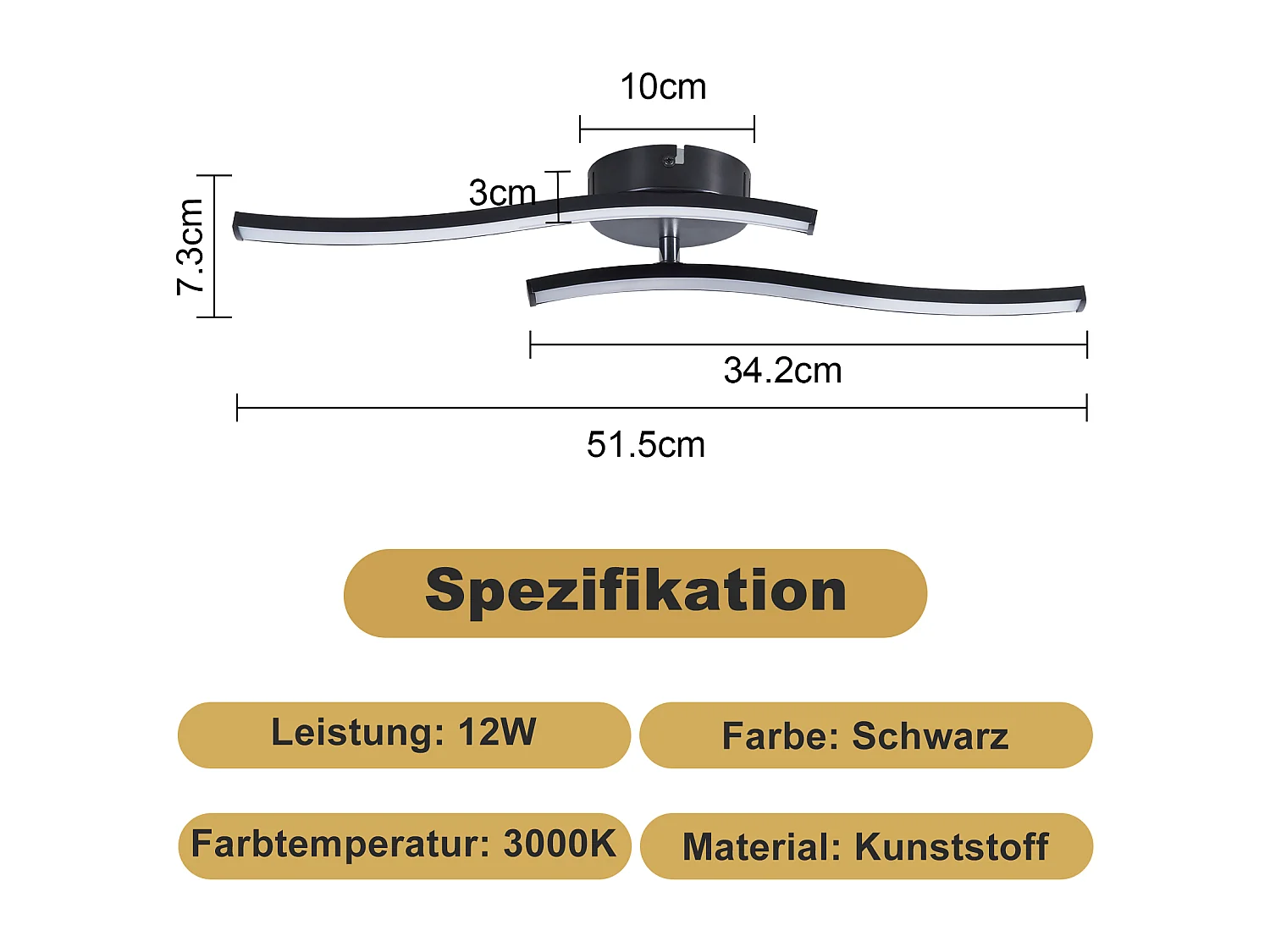 NETTLIFE Lampa sufitowa do salonu Lampa sufitowa LED do sypialni nowoczesna czarna 12W 3000K ciepła biel wnętrze