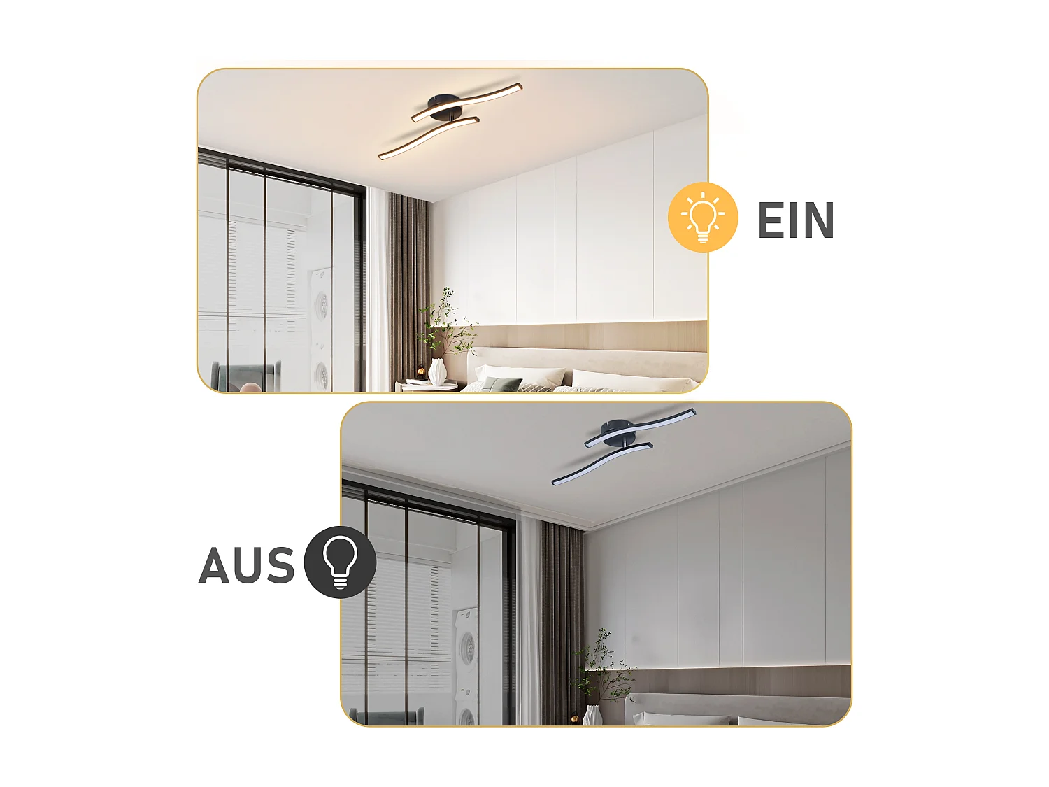 NETTLIFE Lámpara de techo LED para salón, dormitorio, moderna, negra, 12 W, 3000 K, blanco cálido, interior