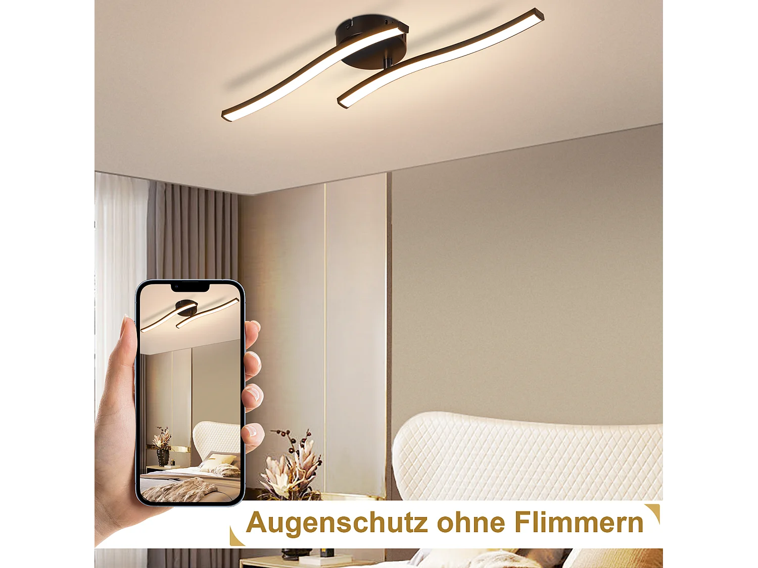 NETTLIFE Lámpara de techo LED para salón, dormitorio, moderna, negra, 12 W, 3000 K, blanco cálido, interior