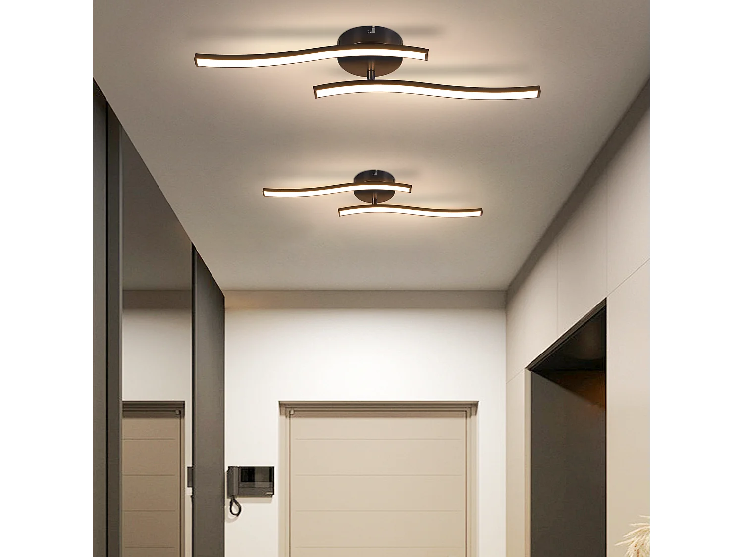 NETTLIFE Lámpara de techo LED para salón, dormitorio, moderna, negra, 12 W, 3000 K, blanco cálido, interior