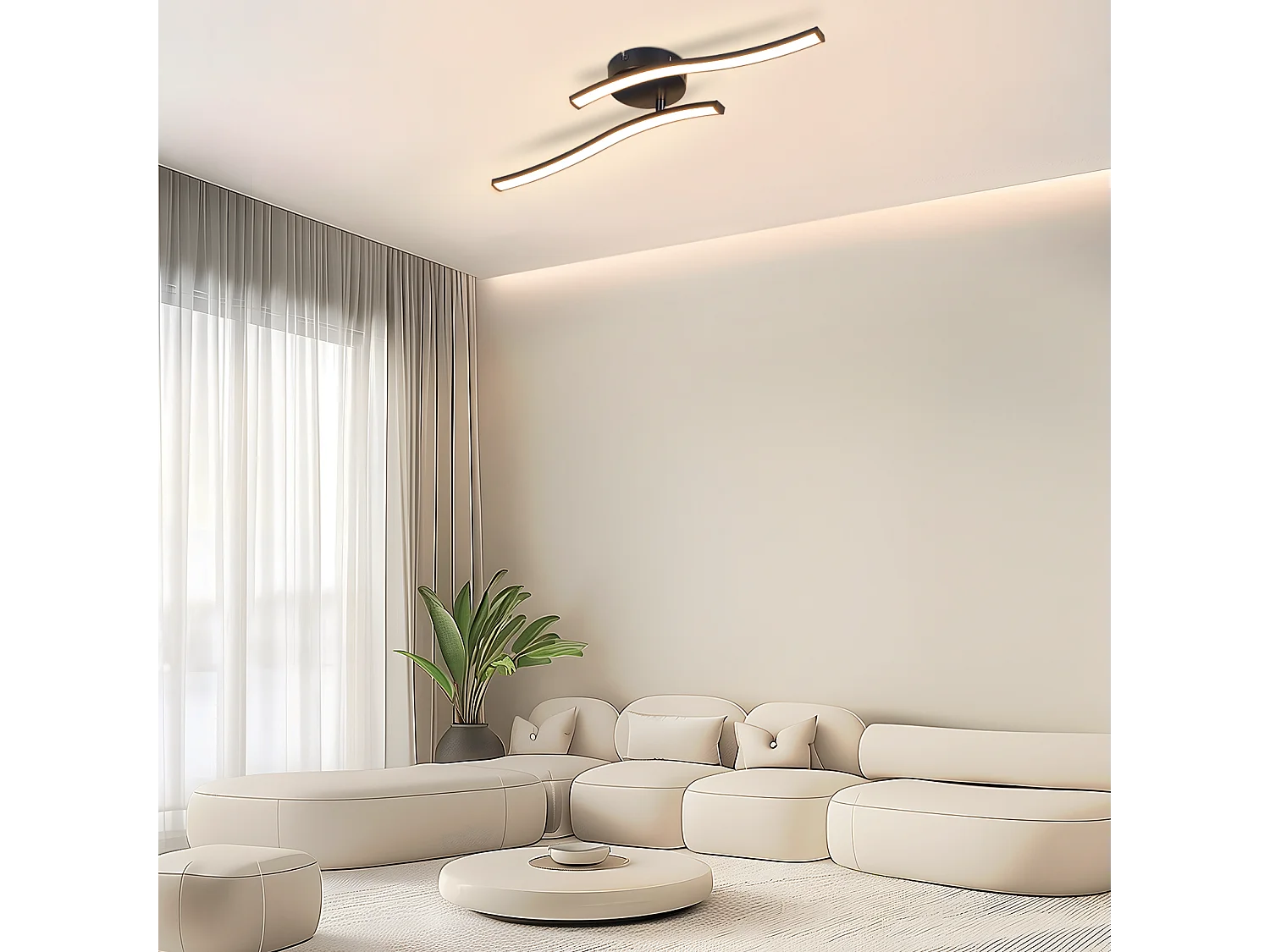 NETTLIFE Lámpara de techo LED para salón, dormitorio, moderna, negra, 12 W, 3000 K, blanco cálido, interior