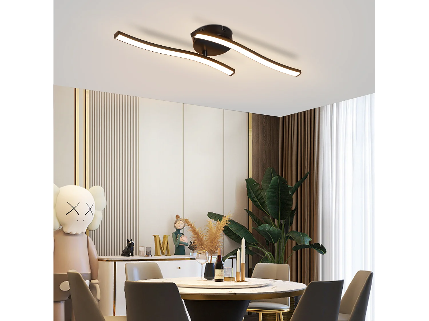 NETTLIFE Plafonnier salon LED plafonnier chambre moderne noir 12W 3000K intérieur blanc chaud