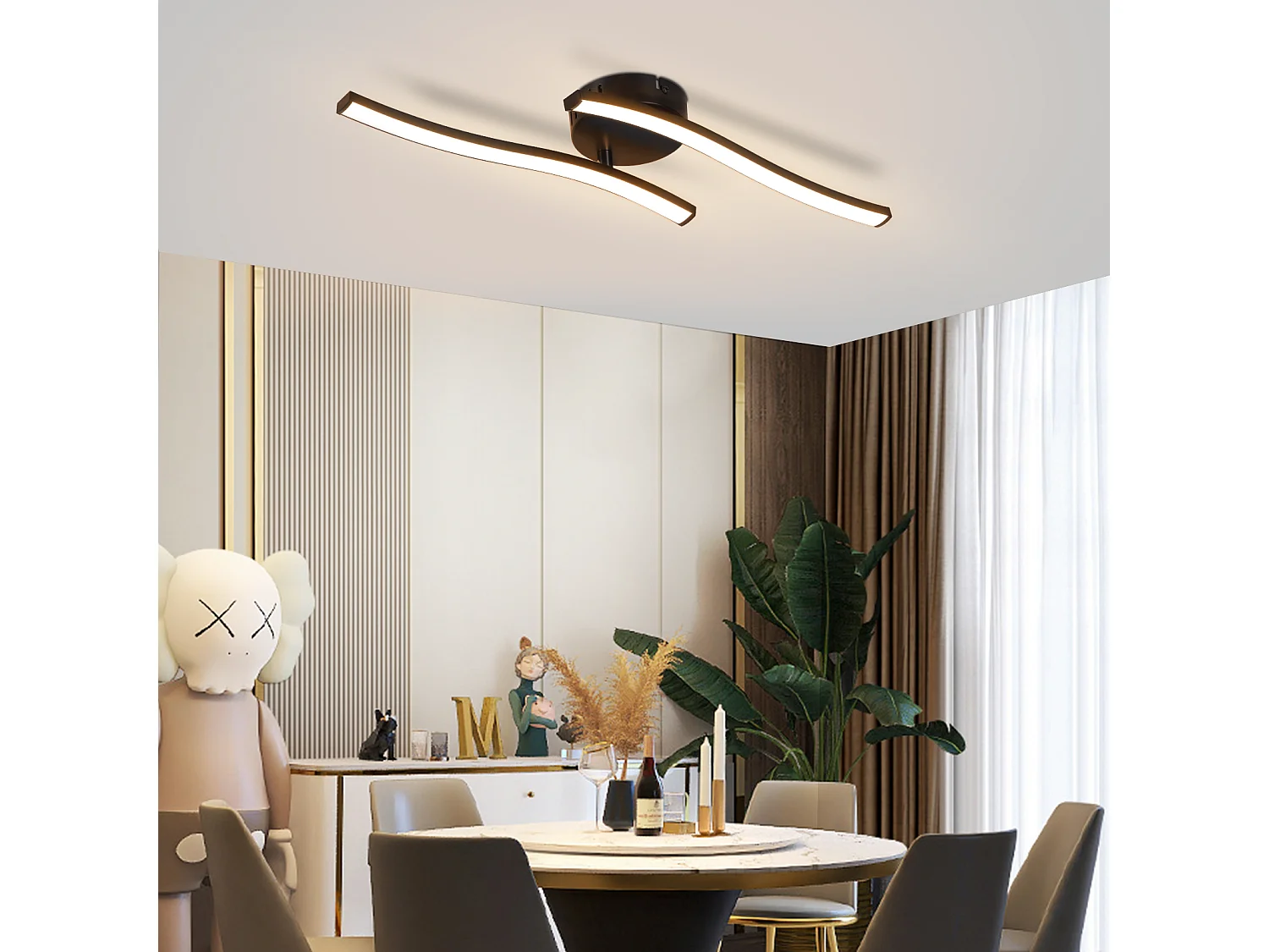 NETTLIFE Plafonnier salon LED plafonnier chambre moderne noir 12W 3000K intérieur blanc chaud