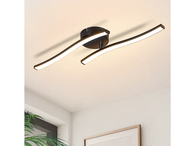 NETTLIFE Plafonnier salon LED plafonnier chambre moderne noir 12W 3000K intérieur blanc chaud